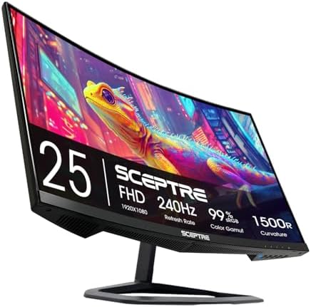 📺🔥Scepter. 24.5” Curved Prime Gaming Monitor — 240Hz / 1ms / R1500 — Machine Black (C255B‑FWT240 Series)