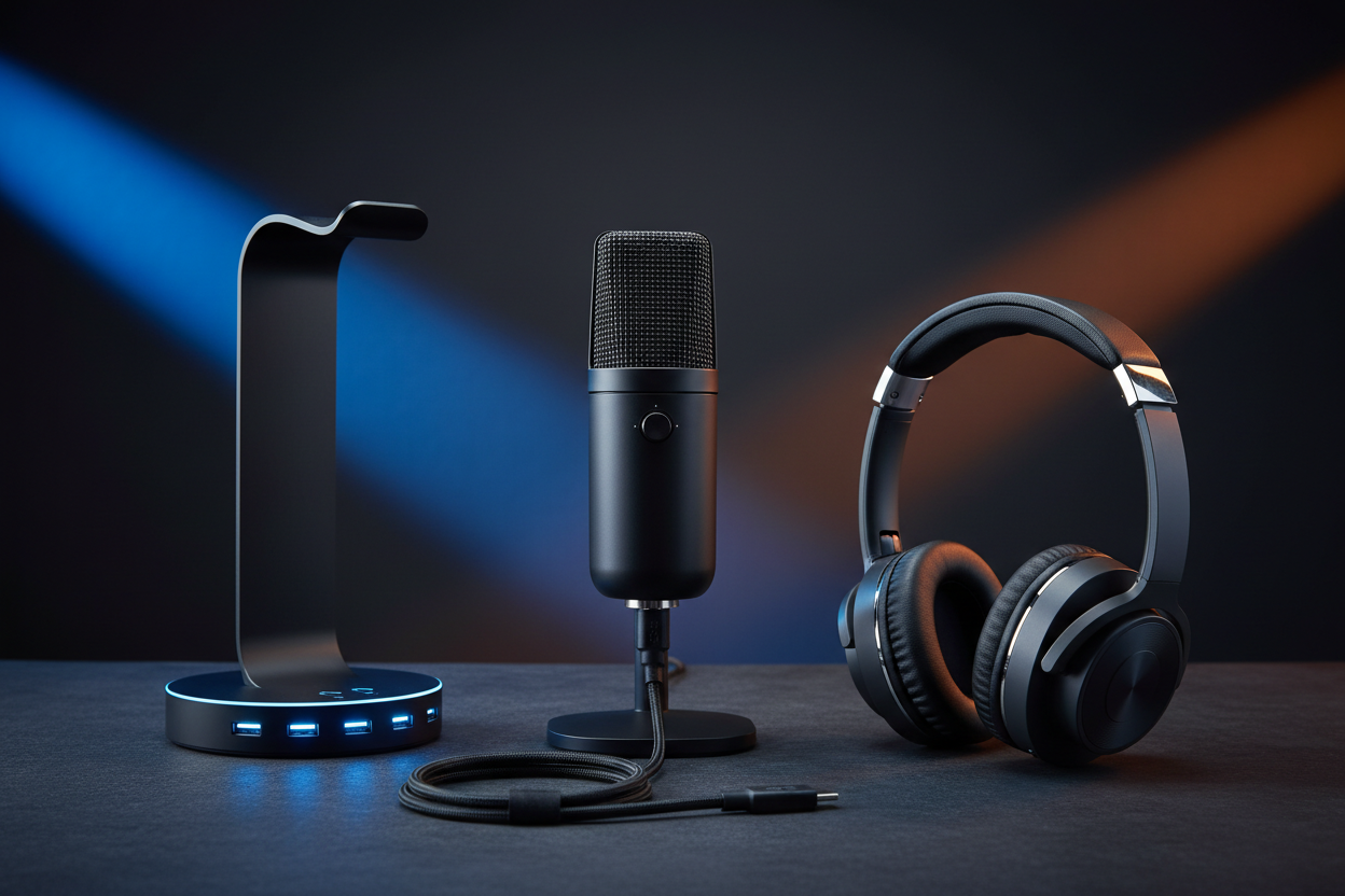 🎙️🎧🔥 Podcast & Streaming Audio Bundle – USB Condenser Mic + Studio Headphones + Stand – Plug‑and‑Play Recording Kit